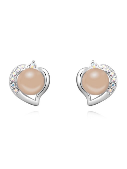Brown Fashion Imitation Pearl Crystals Heart Alloy Stud Earrings