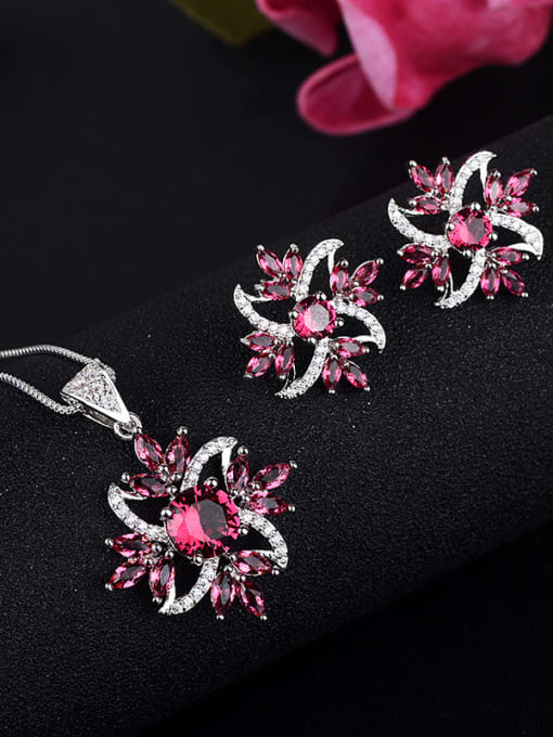 pink Copper With Glass stone Trendy Flower 2 Piece Jewelry Set