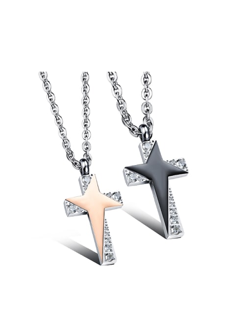 Open Sky Fashion Cross Rhinestones Titanium Lovers Necklace 0