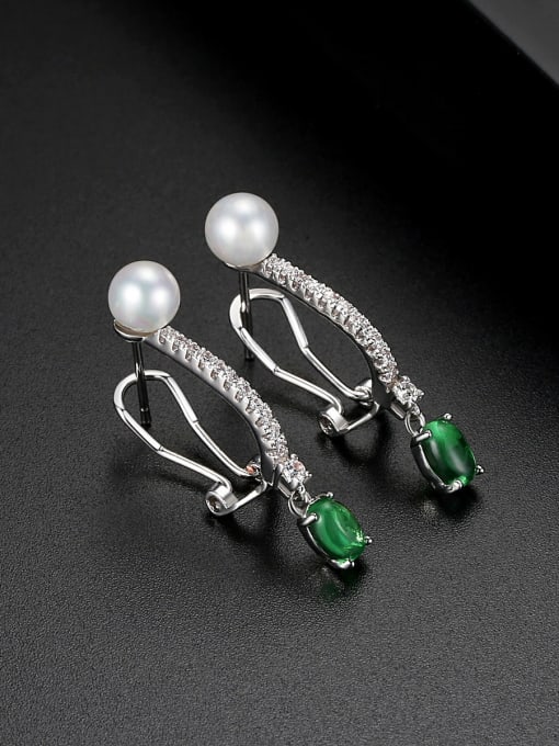 BLING SU AAA zircon Pearl Earring emerald Earrings 0