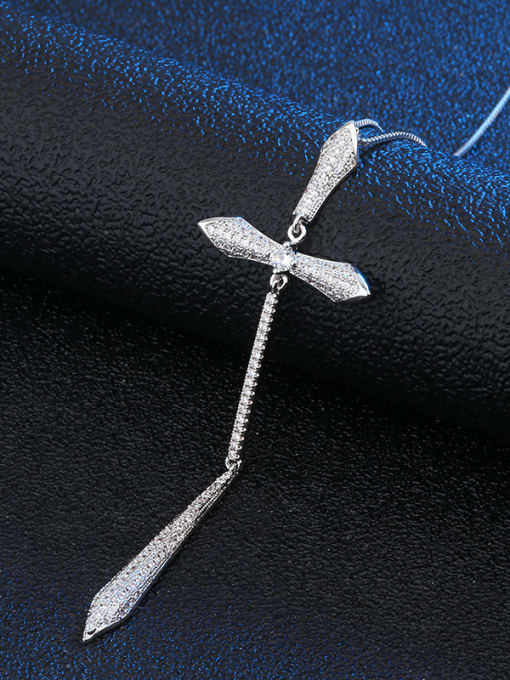 White Copper With Cubic Zirconia Fashion Cross Necklaces