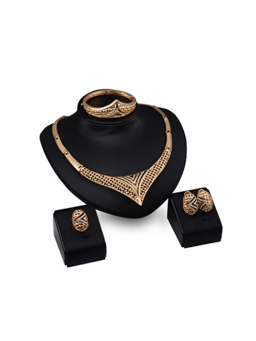 BESTIE Alloy Imitation-gold Plated Vintage style Grid-shaped Four Pieces Jewelry Set 0