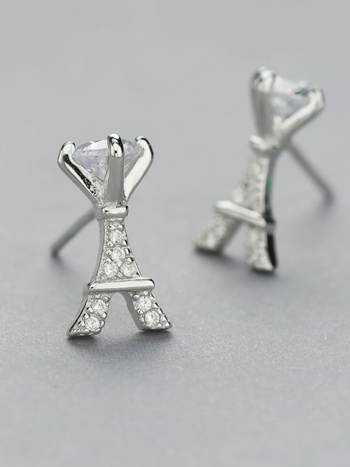 One Silver Exquisite Tower Shaped Zircon Stud Earrings 2