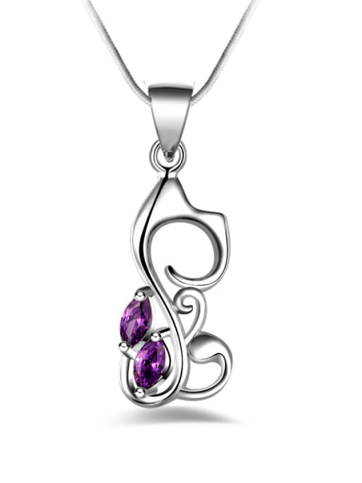 Purple Fashion Cartoon Kitty Cubic Zirconias Copper Necklace