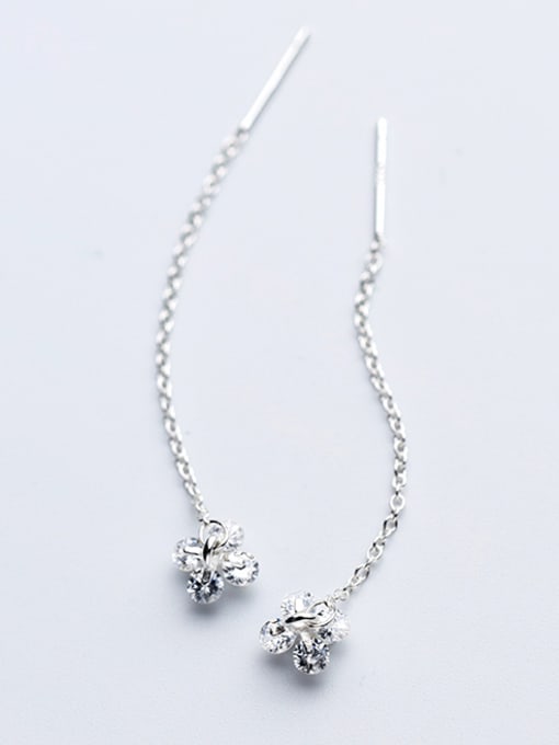 white All-match Flower Shaped S925 Silver Zircon Line Earrings