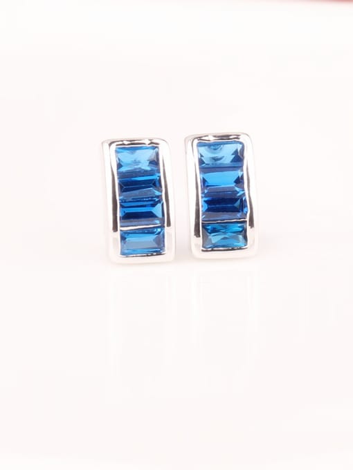 Blue Long Square Crystal Blue Gold Plated  Anti-allergy stud Earring
