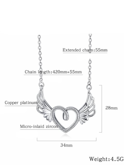 545 - Platinum plated Copper With White Gold Plated Fashion Heart with wing Necklaces