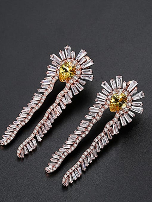 Rose gold-T02B27 Copper With  Cubic Zirconia Luxury Flower Stud Earrings