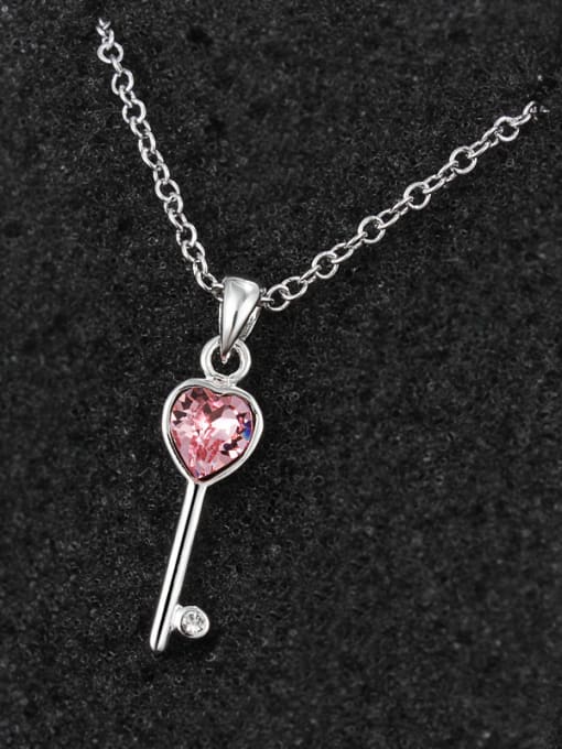 SANTIAGO Fashion Heart Crystal Key 925 Sterling Silver Pendant 2
