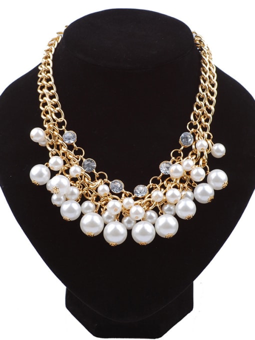 Qunqiu Fashion Multi-layers Imitation Pearls Rhinestones Alloy Necklace 0