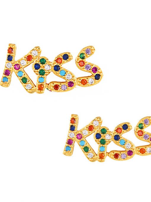 Kiss Copper With Cubic Zirconia Personality Monogrammed Stud Earrings