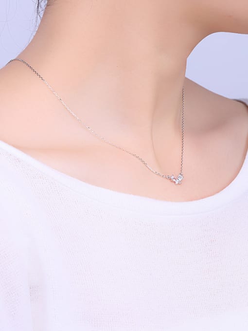 One Silver Bowknot Zircon Necklace 1