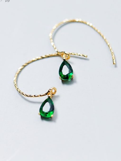 S925 Silver A Pair Of Gold Stylish and sweet Drop-shaped green glass stone small 925 Silver earrings ear hook