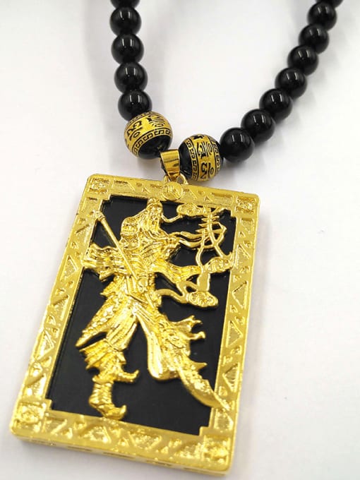 golden Men Black Stone Chinese Elements Necklace