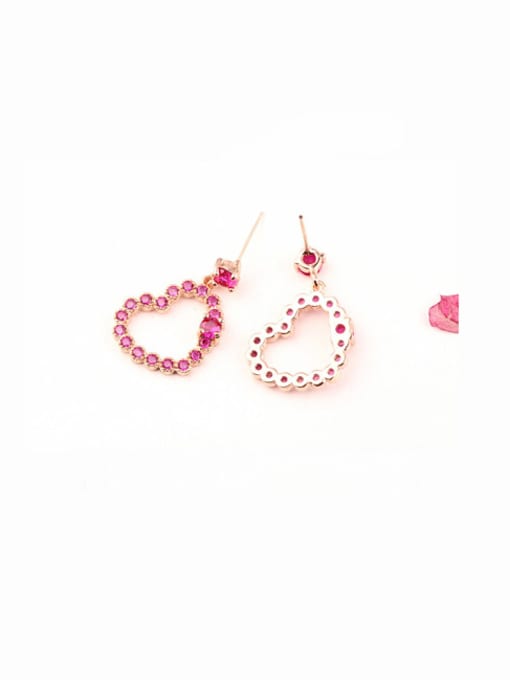 Qing Xing 925 Sterling Silver Earpins Ruby Love Heart 18K Rose Gold Plated  stud Earring 1