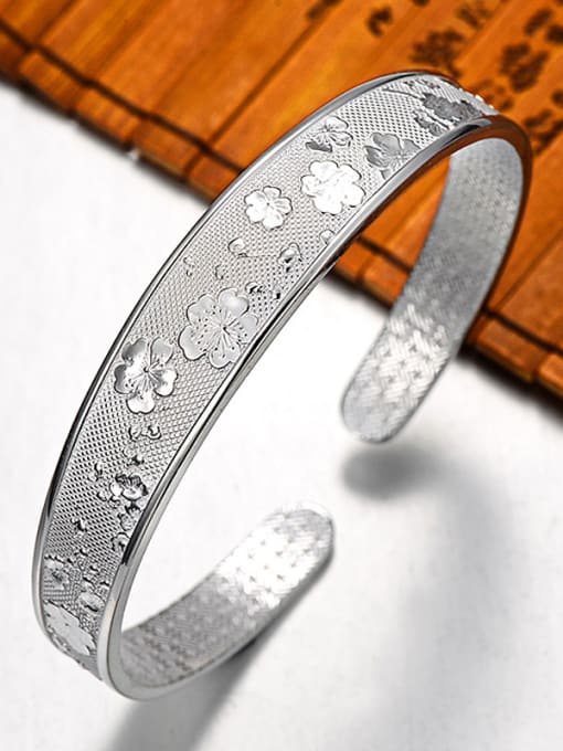 JIUQIAN Ethnic style 990 Silver Flowers-etched Opening Bangle 1