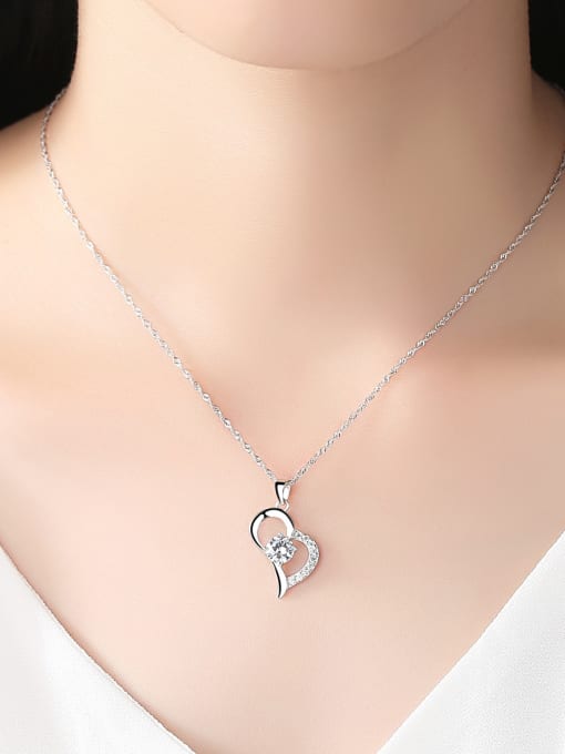 CCUI 925 Sterling Silver With + Cubic Zirconia Simplistic Heart Locket Necklace 1