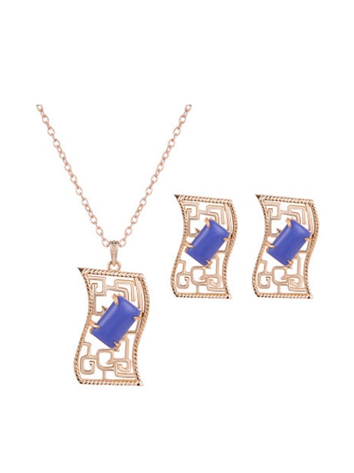 purple Alloy Imitation-gold Plated Fashion Artificial Stone Hollow Two Pieces Jewelry Set