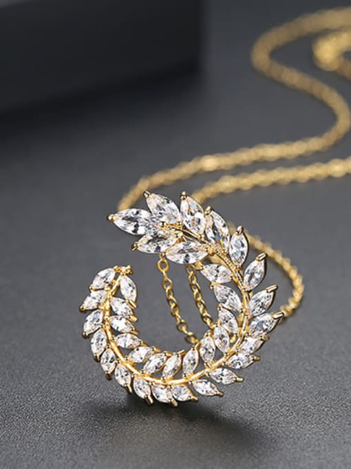 18k-T11H03 Copper With Cubic Zirconia Trendy Leaf Necklaces