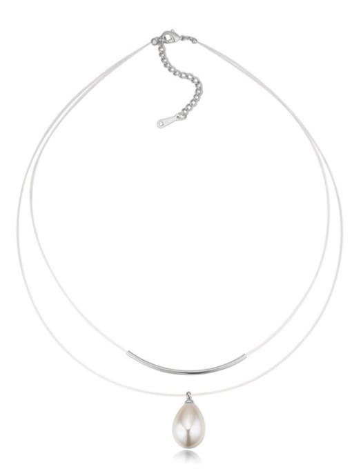 QIANZI Simple Double Layer Water Drop Imitation Pearl Alloy Necklace 1