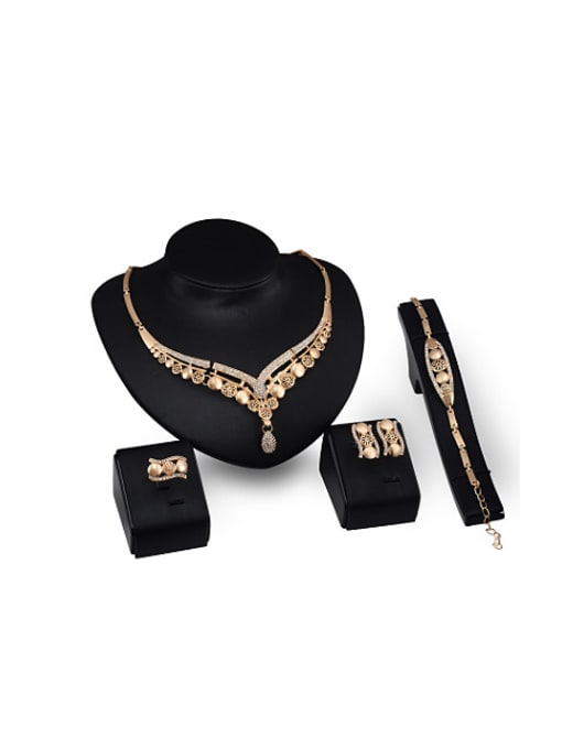 BESTIE Alloy Imitation-gold Plated Retro style Hollow Rhinestone Four Pieces Jewelry Set 0