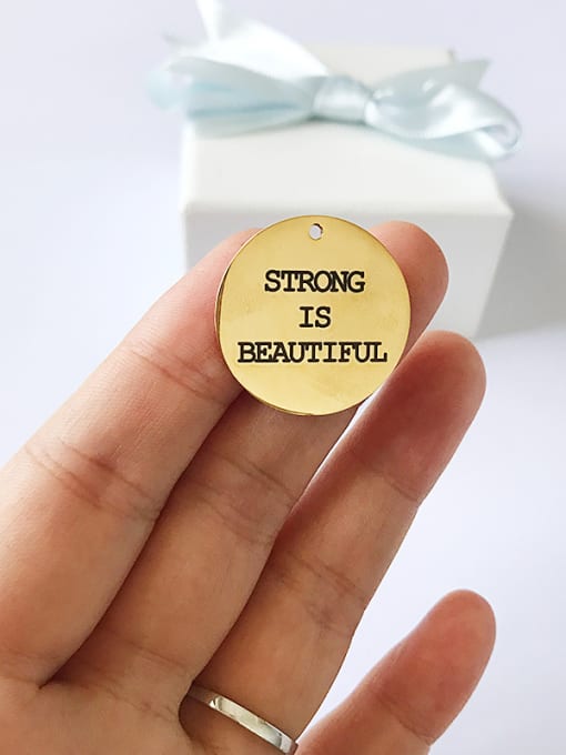 FTime Stainless Steel With Gold Plated Simplistic Round With STRONG IS BEAUTIFUL words Charms 2