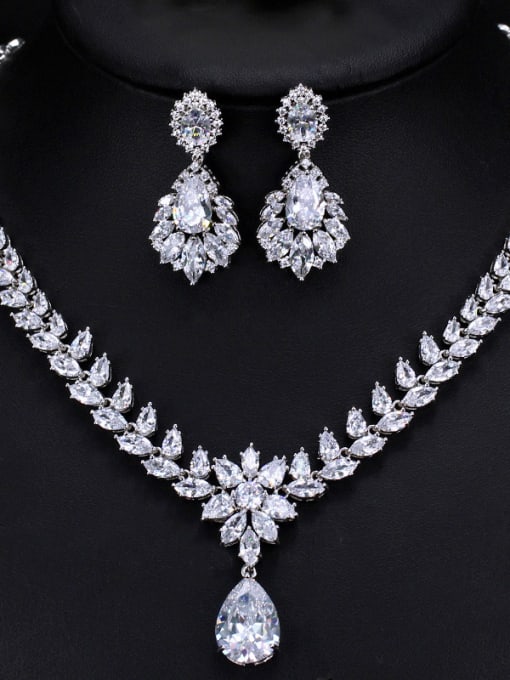 L.WIN The Luxury Shine  High Quality Zircon Necklace Earrings 2 Piece jewelry set 0