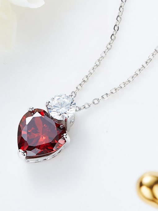 CEIDAI Simple Red Heart Cubic Zircon 925 Silver Necklace 2