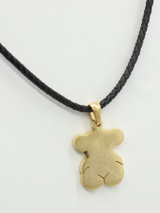 Golden Classical Bear Pendant Leather Necklace