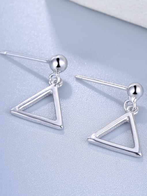 One Silver Women Triangle Shaped Drop Earrings 3