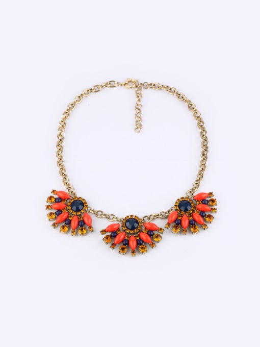 KM Alloy Artificial Stones Flower Necklace