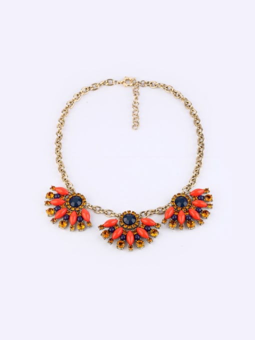 Red Alloy Artificial Stones Flower Necklace
