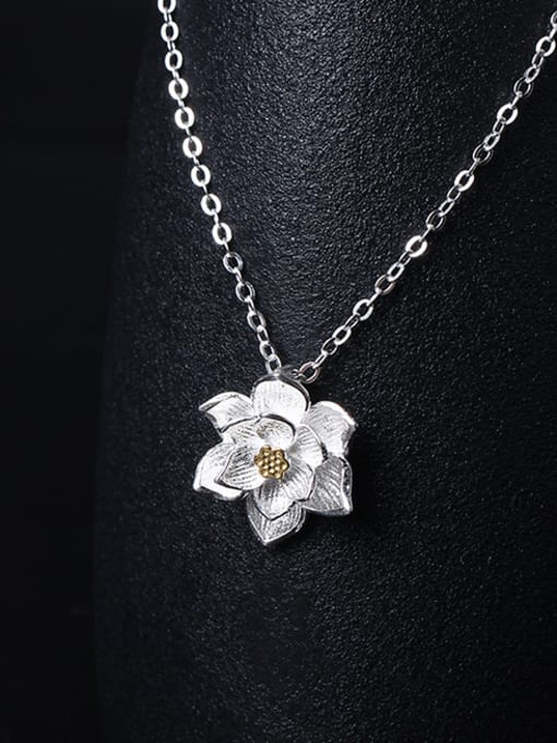 SILVER MI Women's Retro Palace Lotus Necklace