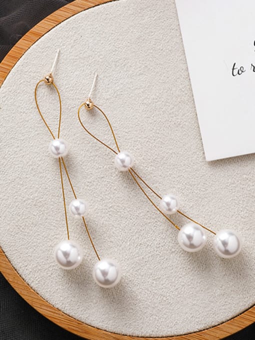Girlhood Alloy With Gold Plated Simplistic Artificial Pearl  Tassel Earrings 1