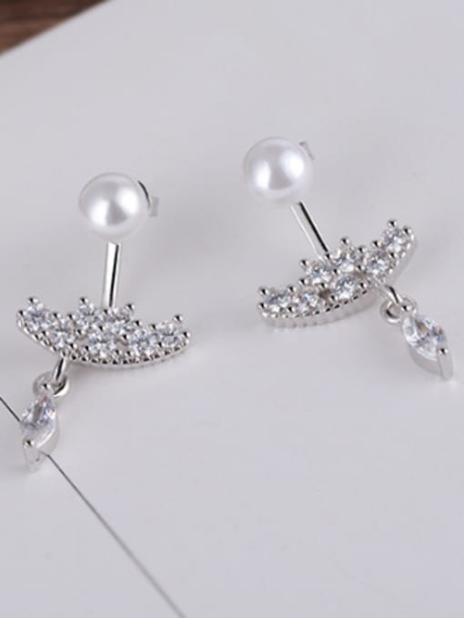 AI Fei Er Fashion Imitation Pearl White Zirconias Stud Earrings 2