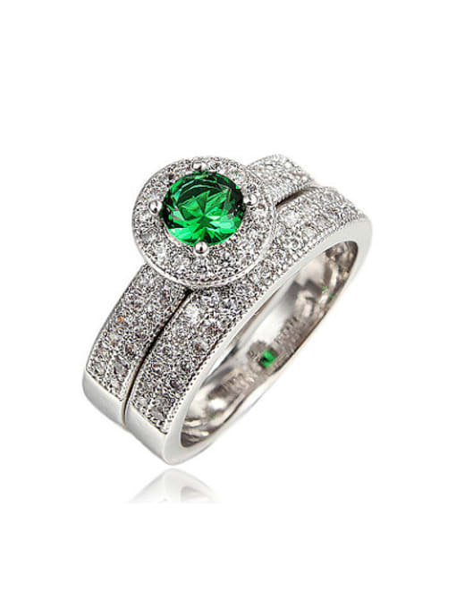 SANTIAGO Personality Green 18K White Gold Plated Zircon Ring Set 0