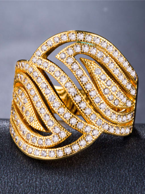 MATCH Copper With 18k Gold Plated Cubic Zirconia Trendy Cocktail Rings 0