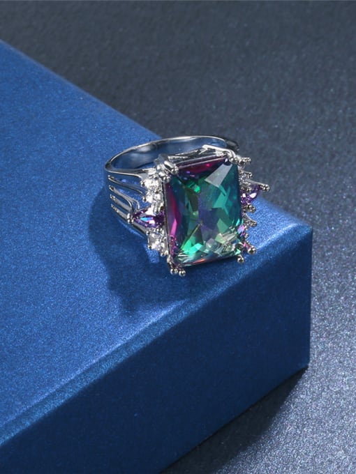 Platinum Creative Colorful Glass Bead Women Ring
