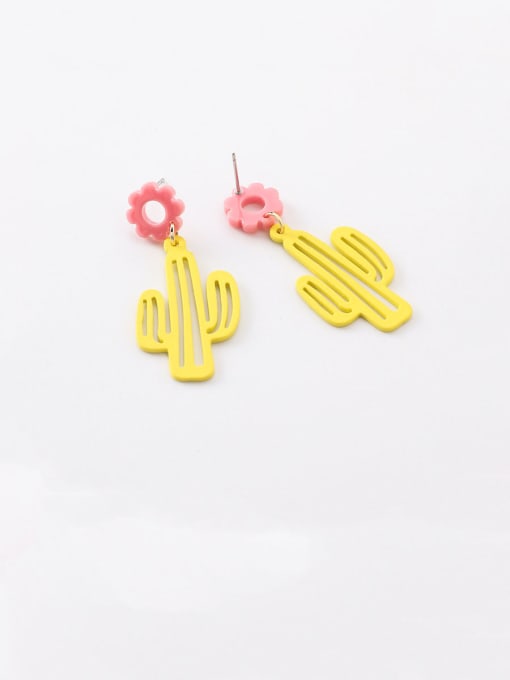 B yellow Alloy With Platinum Plated Simplistic Cactus Flower Drop Earrings