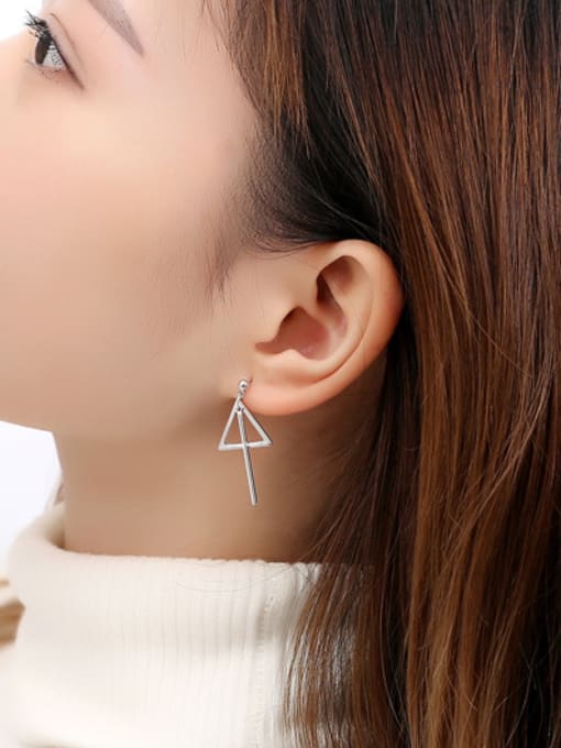 Peng Yuan Simple Hollow Geometrical Silver Earrings 2