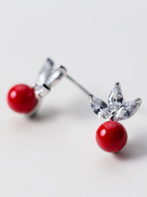Rosh Exquisite Red Shell Flower Shaped S925 Silver Stud Earrings 2