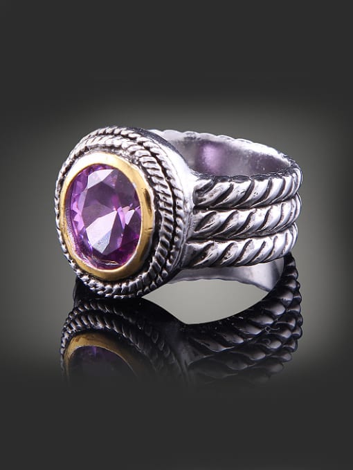 Wei Jia Fashion Purple Zircon Antique Silver Plated Copper Ring 1