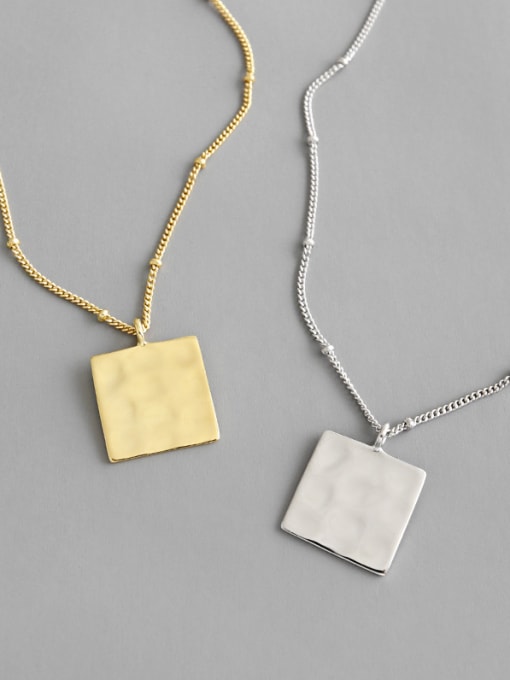 DAKA 925 Sterling Silver With Gold Plated Personality  Geometric Square Tag Necklace 0