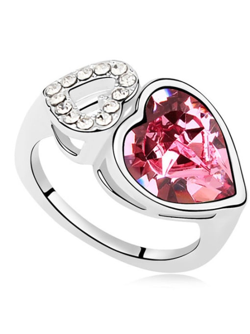 pink Fashion Double Heart Swaroski Crystal Alloy Ring