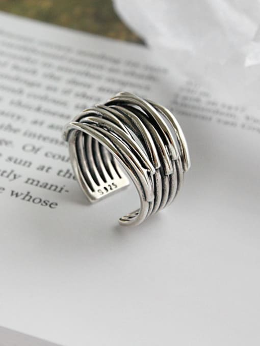 DAKA 925 Sterling Silver With Antique Silver Plated Vintage Multi-layer line free size Rings 2