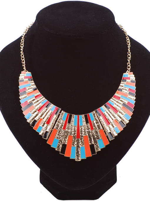 Qunqiu Exaggerated Multicolor Enamel Gold Plated Alloy Necklace 0