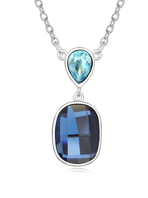royal blue Simple Water Drop Rectangular austrian Crystals Alloy Necklace