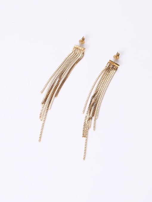 GROSE Titanium With Gold Plated Simplistic Chain Tassel Earrings 2