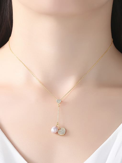 CCUI Pure silver zircon love  natural freshwater pearl necklace 1