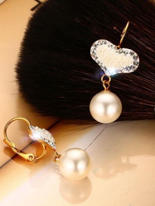 gold Fashion Heart Shaped Artificial Pearl Drop Earrings